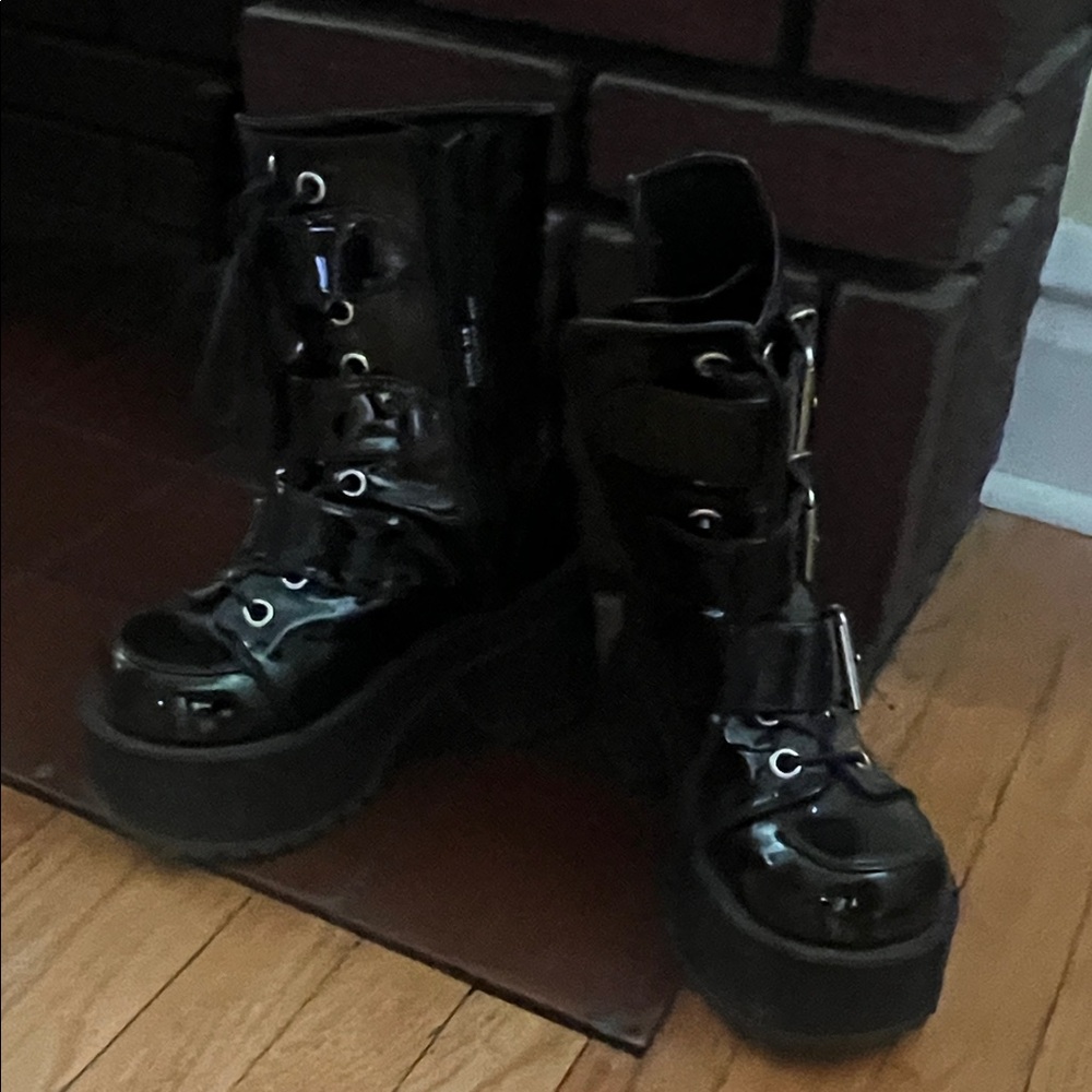 Demonia Black Patent Platform Boots